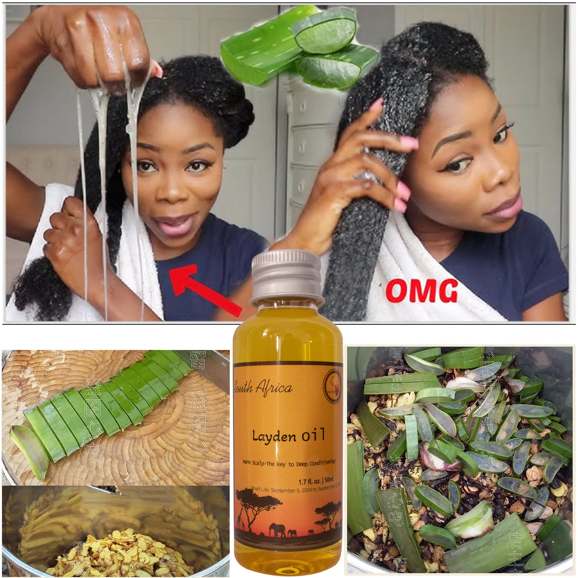 Layden Oil-One Touch to Gorgeous-North African Aloe Vera＆ Chebe Powder＆Moroccan Cloves Scalp & Hair Strengthening