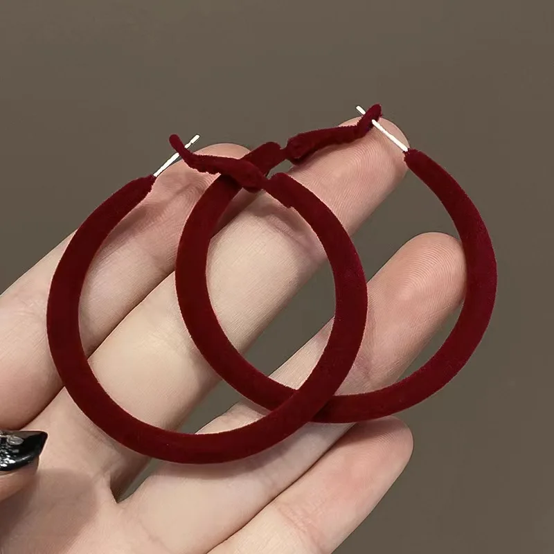 Burgundy flocked round earrings