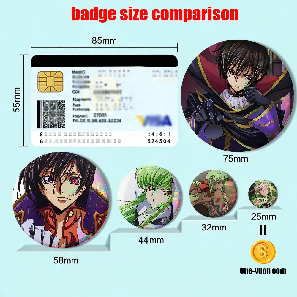 Zero Lelouch C C Code Geass Laser reflective round badges pins bag clothing decorations collectibles gifts for friends