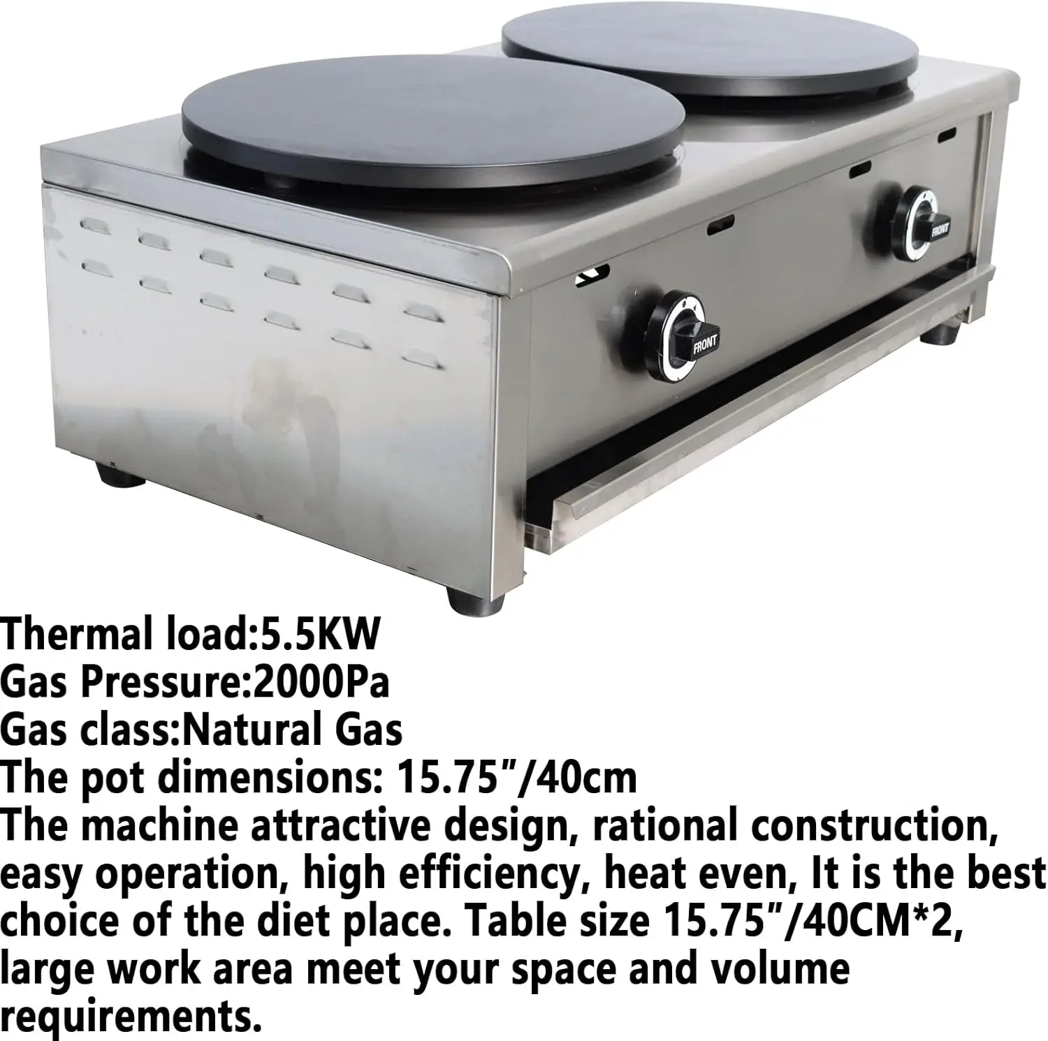 Double Burner 15.75" Commercial Pancake Maker Natural Gas 2000Pa Nonstick Crepe Maker Pancake Griddle Machine