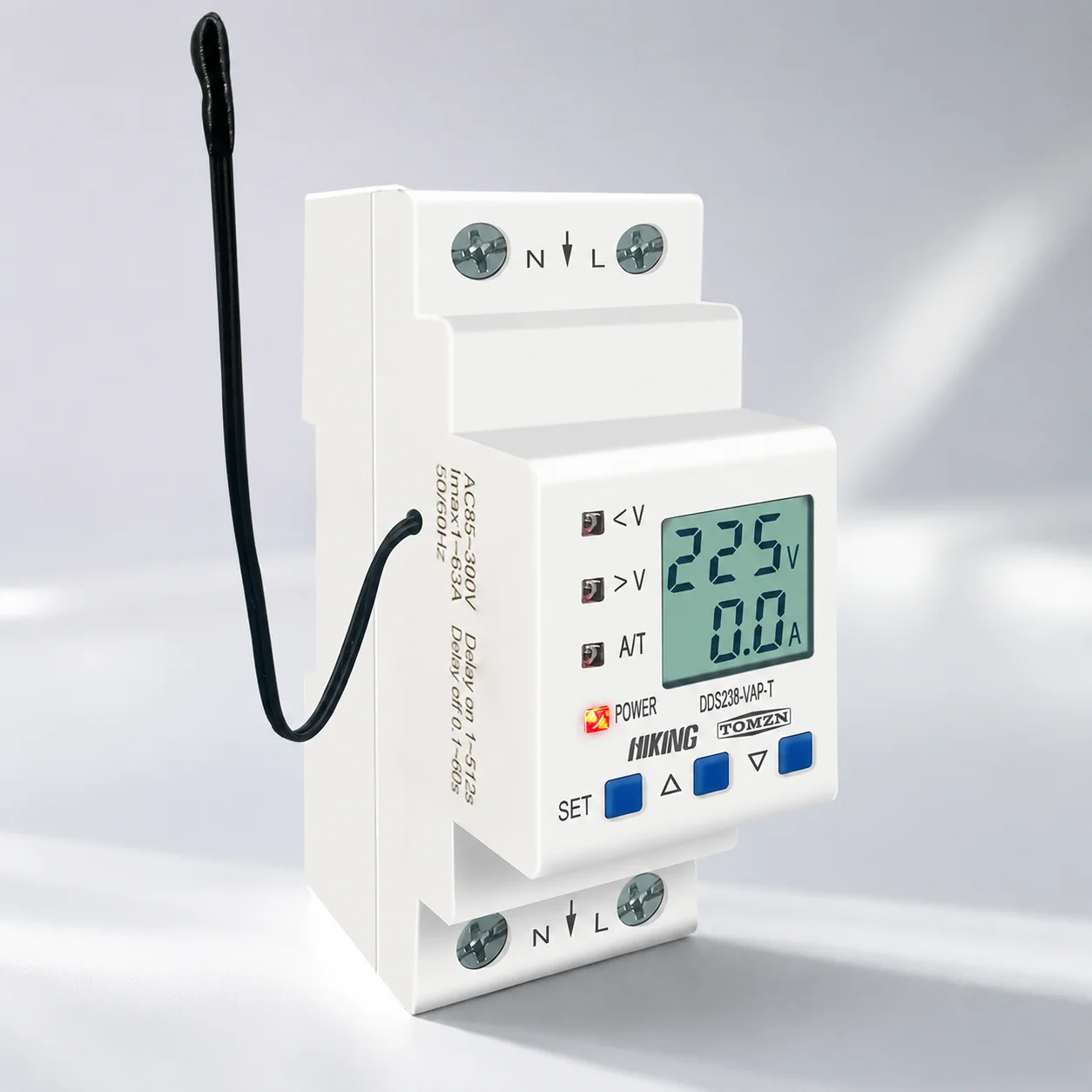 TOMZN rail-mount adjustable over/under voltage protector with current/temperature limit protection voltage/current/kWh metering