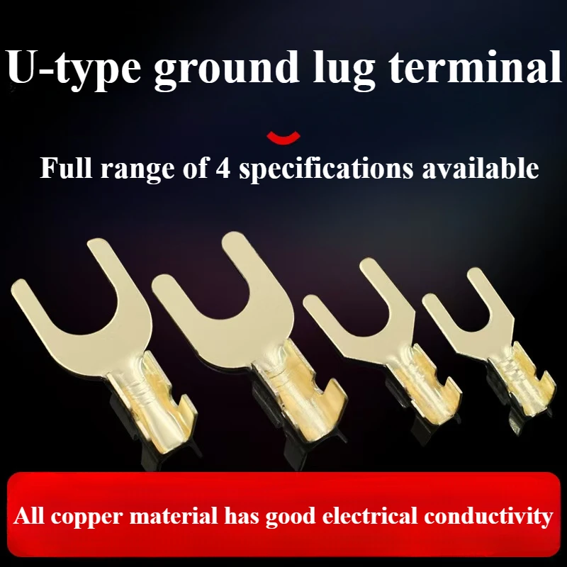 100Pcs M3 M4 M5 M6  Brass Fork Spade U-Type Non-Insulated Wire Connector Electrical Crimp Ground Terminal 0.5-2.5mm