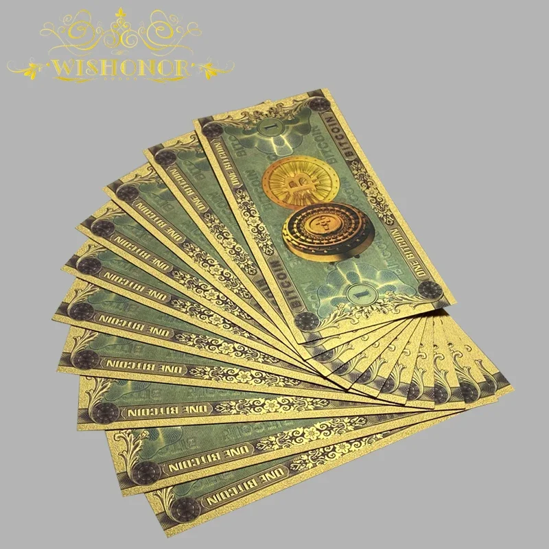 10pcs/lot Nice Color Foil One Bitcoin Dogecoin And One Hundred Bitcoin Banknote BTC Bills souvenir banknotes for collection