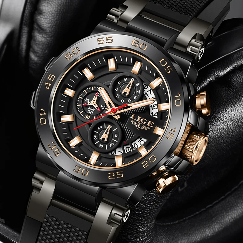 LIGE Waterproof Watch Men Silicone Sport Military Watch For Men Fashion Automatic Date Men's Quartz Wristwatches Reloj Hombre