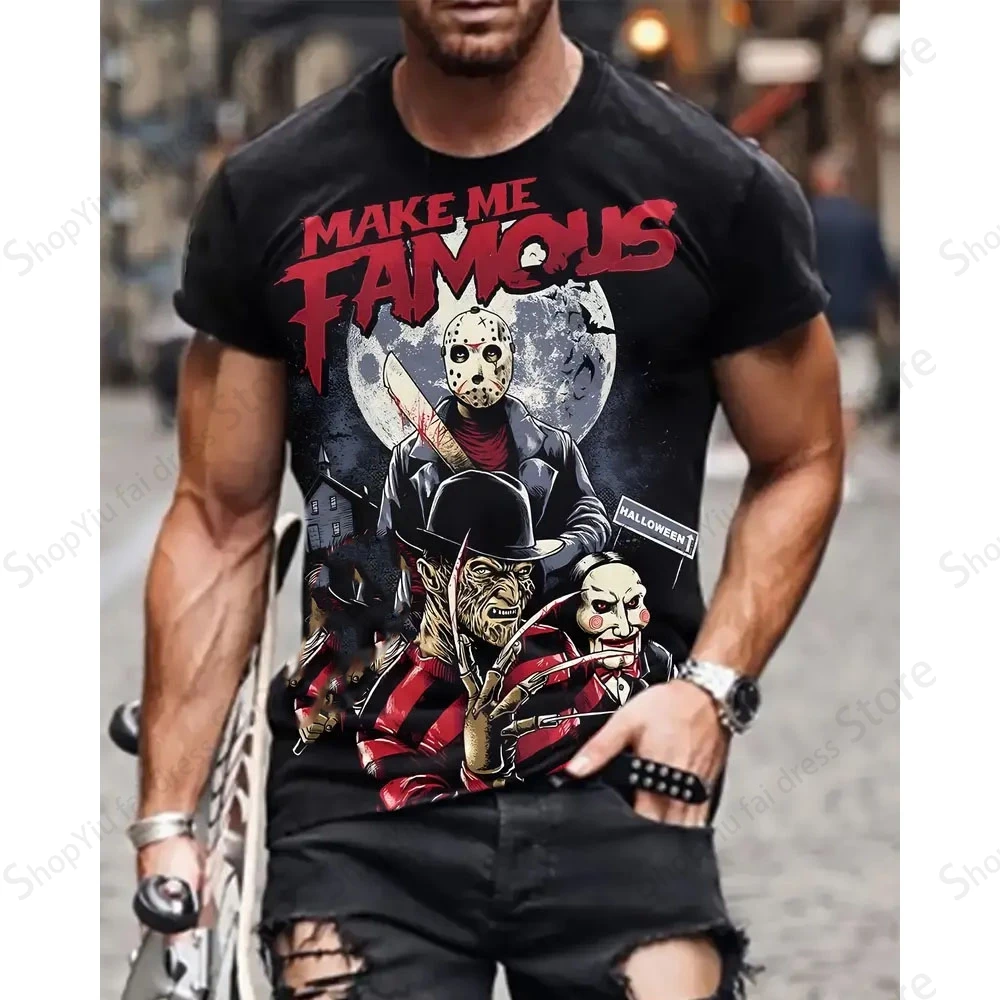 تيشيرت مطبوع ثلاثي الأبعاد من Jason Voorhees للرجال والنساء ، تيشيرتات للهالوين ، تيشيرتات كبيرة الحجم ، موضة الصيف