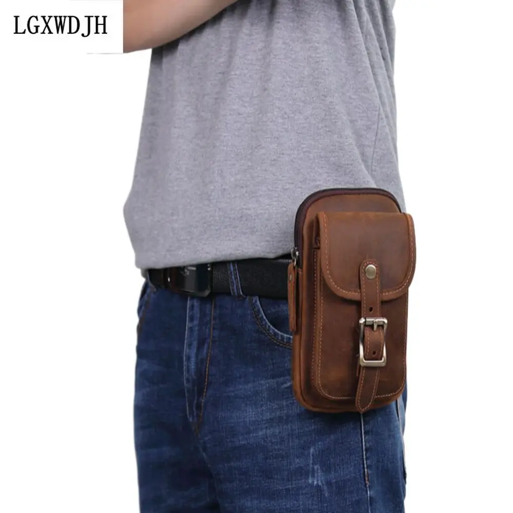 Man belt pouch  Mobile phone card wallet with leather belt  Retro genuine leather mountaineering travel bag  Waist bag for men