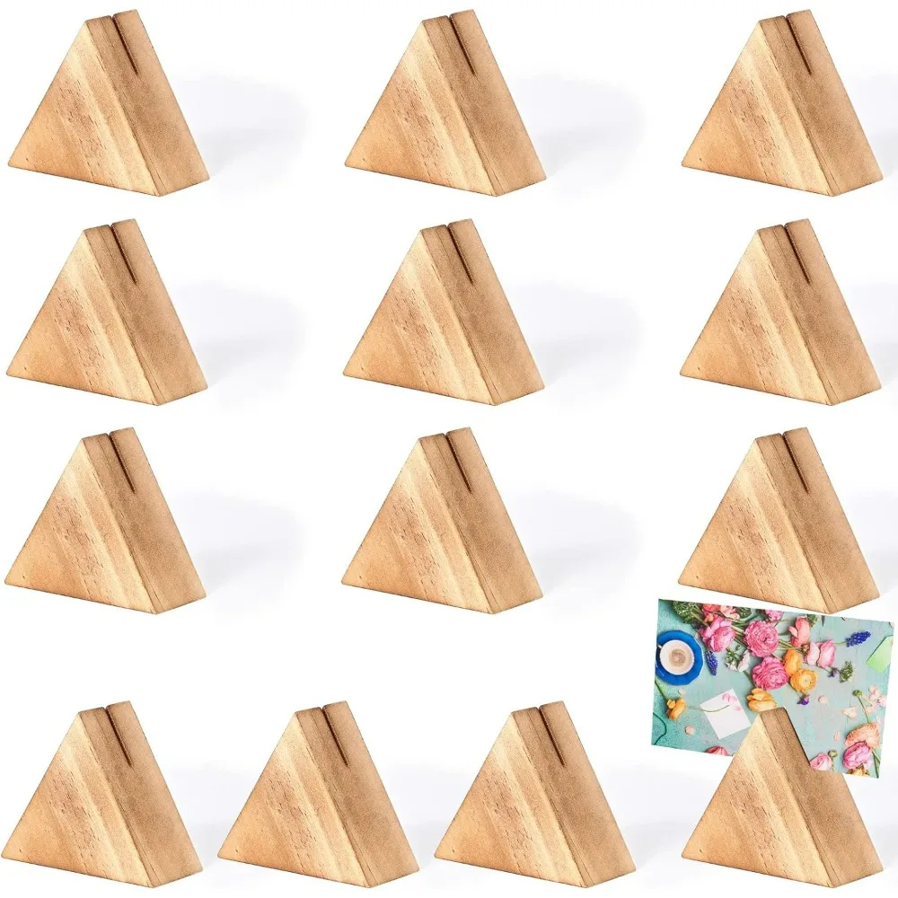 10Pcs Triangle Wood Photo Holder Table Numbers Sign Holders Wooden Place Card Holders Name Photo Picture Holders for Wedding