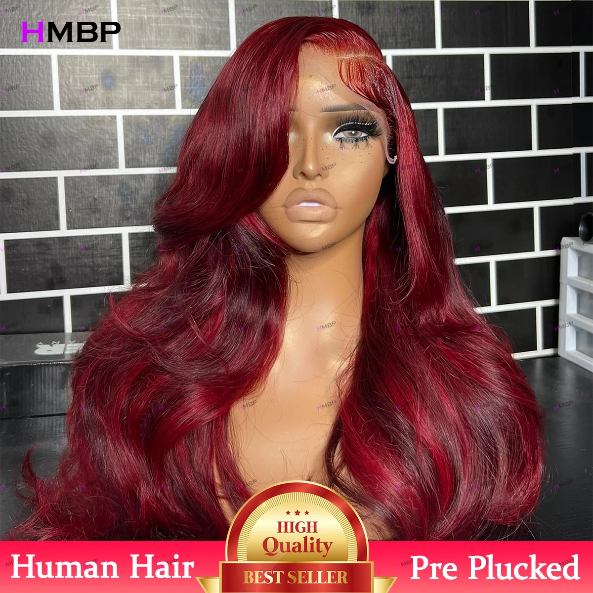 

Pre Plucked Lace Glueless Body Wave 360/13×6 HD Transparent Lace Frontal Wig Human Hair 99j Color Brazilian Hair Wig For Women