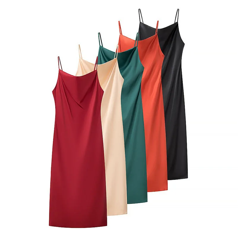 Elegant Spaghetti Strap Satin Dress Women Sexy Backless Evening Party Vestidos Female Summer Back Zipper One Step Long Dresses