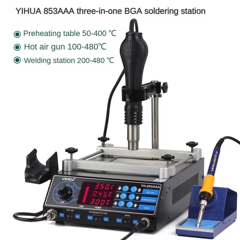 

LED Display 3in1 Soldering Station YIHUA 853AAA 120L/min Air Flow for SMD Rework