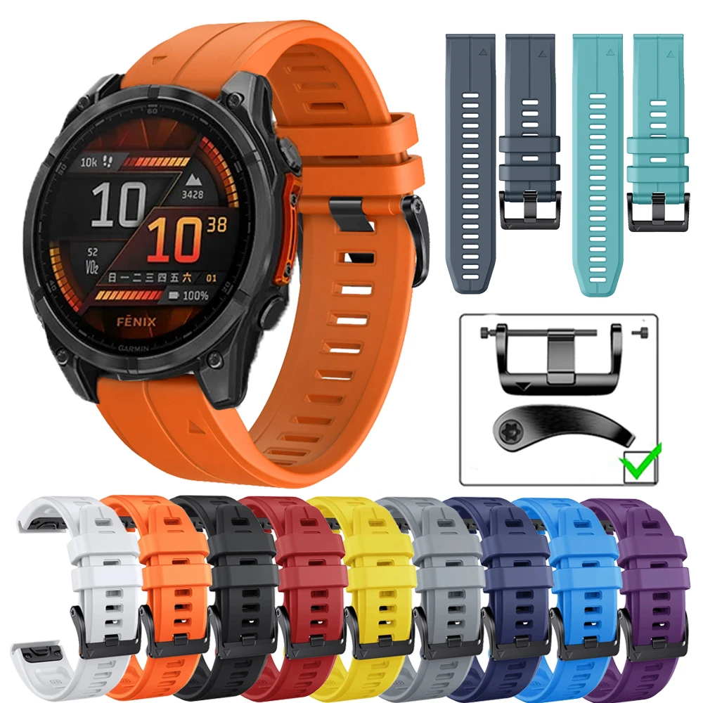 26 22mm Silicone Strap For Garmin Fenix 8 E 7X 7 6 6X 5 5X Enduro 3 2/Epix Pro Gen 51 47mm/Tactix Watchband QuickFit Accessories