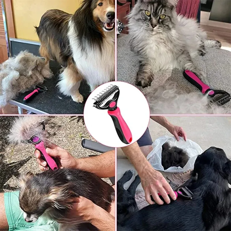Tierhaarentfernungsbürste Fellknoten-Schneider Hundehaarentferner-Kamm Katzenpflege-Enthaarungswerkzeug Doppelseitige Bürste für Lockiges Haar – Detail 6