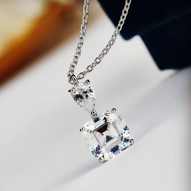 New Luxury Princess Square CZ Pendant Necklace for Women White/Green/Yellow/Pink Colors Fashion Wedding Jewelry Drop Shipping
