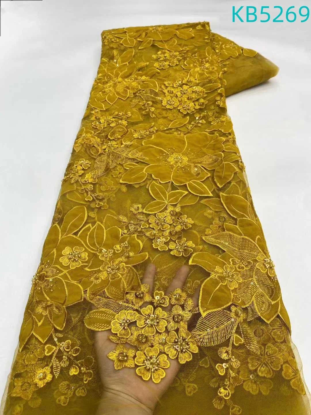 

Роскошная африканская ткань, 5 ярдов, белое кружевное полотно с пайетками, французская сетка с бисером для пошива свадебных и праздничных платьев KB5269