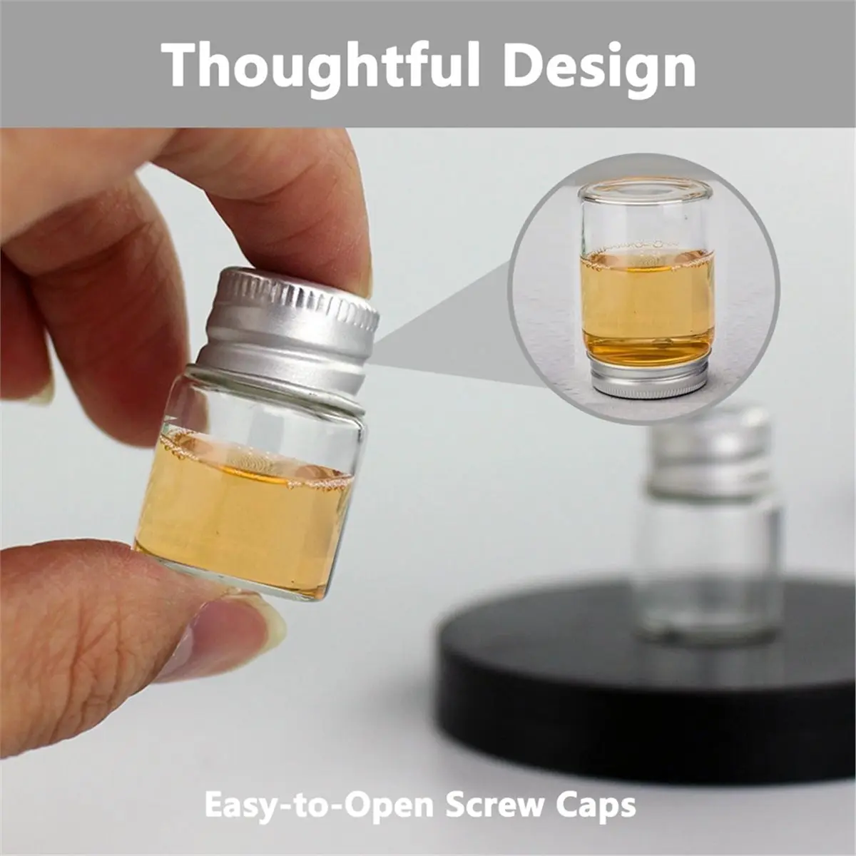 Multi-use Gear 50-Pack 5ml Tiny Glass Jars with Silver Caps, Small Clear Containers Decorative Vials for Crafts, Spices
