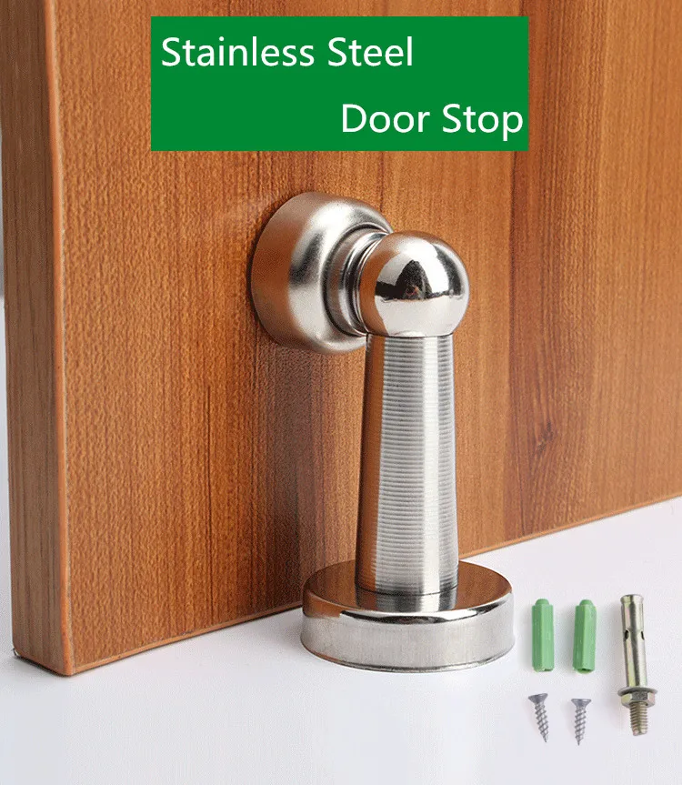 Silver Stainless Steel Door Stopper Soft-Catch Magnetic Door Stop in Brushed Satin Nickel Wall Mount by Lizavo