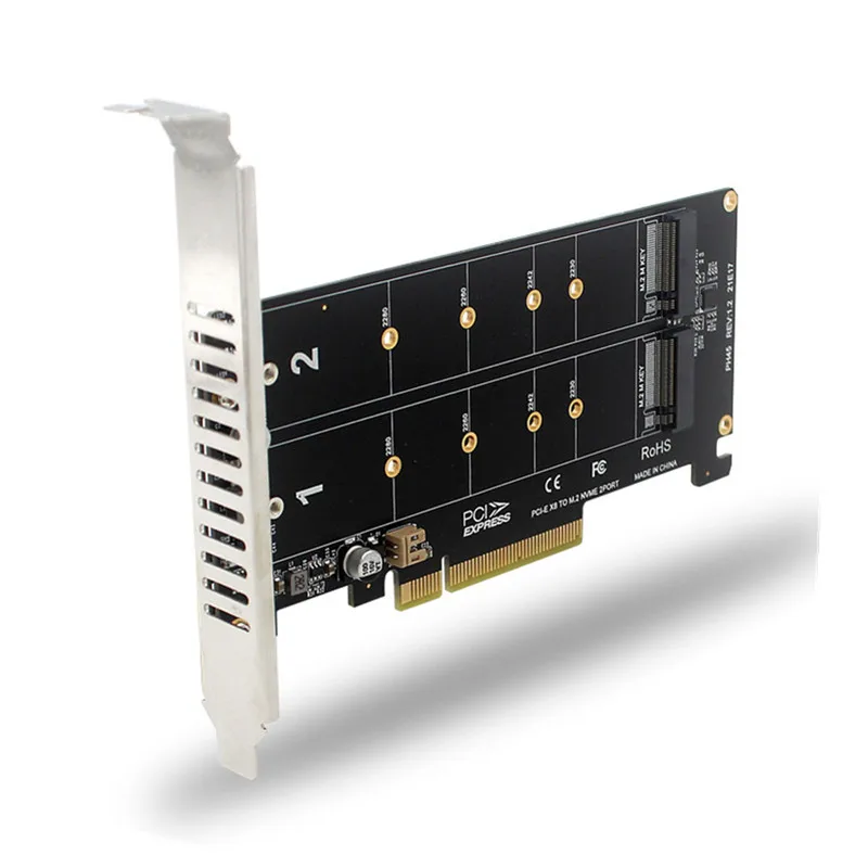 Dual-Disk NVMe M.2 MKEY SSD RAID Adapter PCI-EX8 for Gaming Mining BTC Chia - Motherboard PCI-E Split Card Expansion