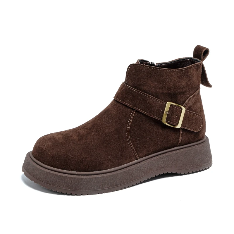 AIYUQI2026New Women's Ankle Boots and Short Boots Antislip Warm Thicksoled Women Shoes Bucklefront Side Zipper Snow Boots female