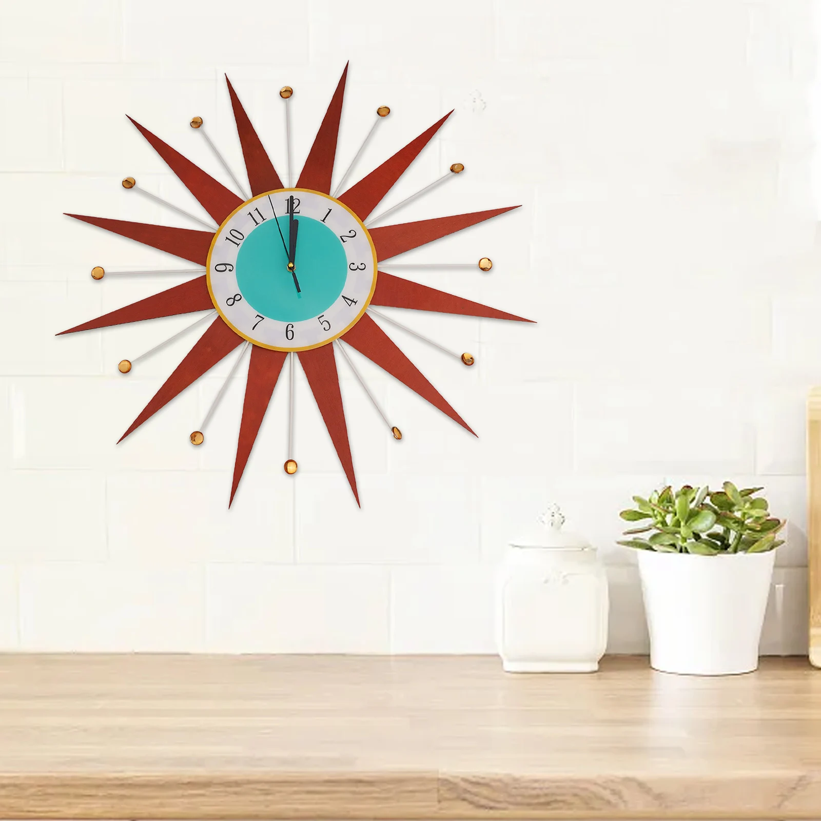 1pcs 18 Inches Flat PVC Medieval Style Sunburst Clock Wall Clock For Home Decoration Festival Wedding Decor