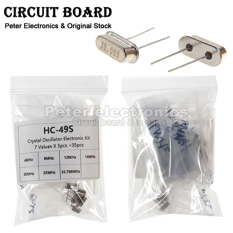 7valuesx5pcs Crystal Oscillator Kit HC-49S HC 49S DIP 4MHz 8MHz 12MHz 16MHz 20MHz 25MHz 32.768MHz 35pcs