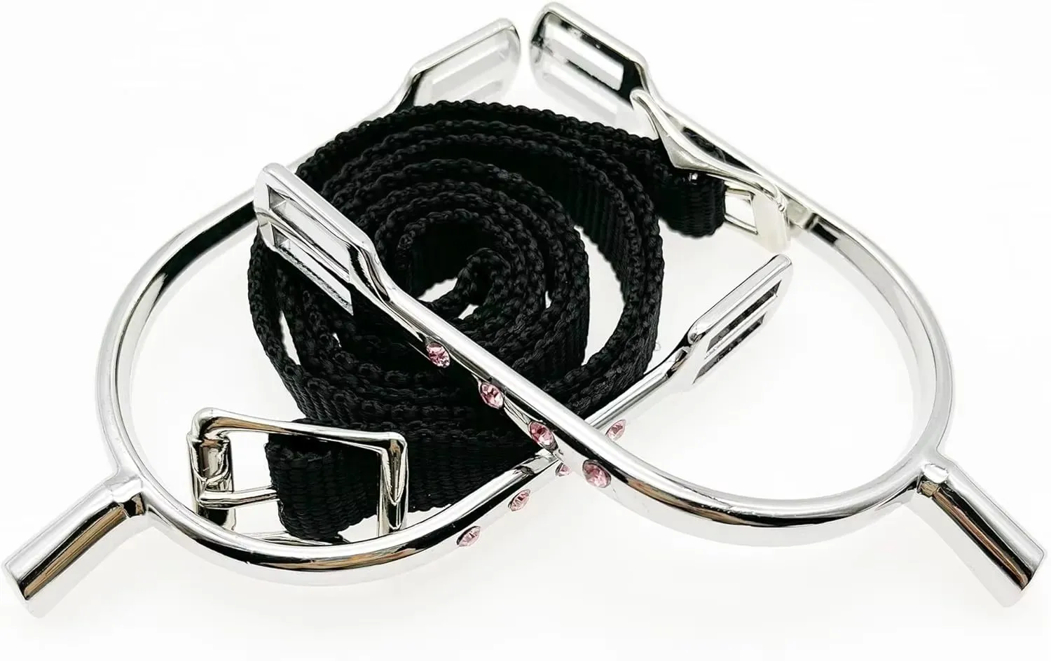 1 Pair English Equestrian Riding Spurs with Straps for Women Zinc Alloy Chrome Plated Bumper Spurs with Rhinestone