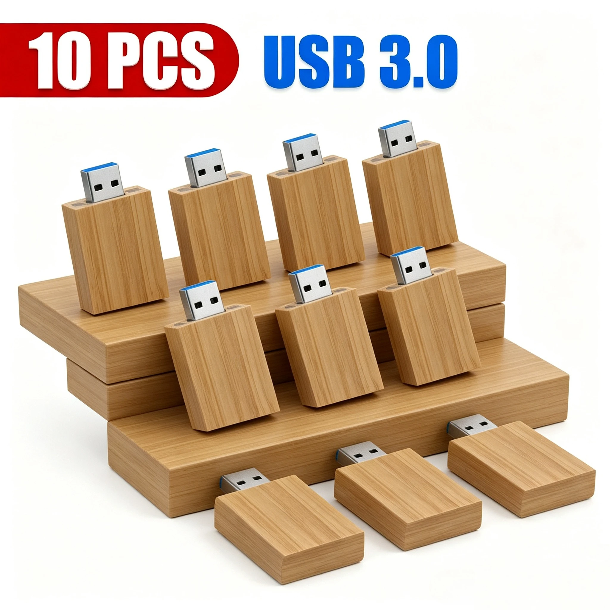 10PCS 3.0 USB Flash Drive Memory Stick Free Custom Logo Pen Drive Storage Device Pendrive 128GB 64GB 32GB 16GB Wooden Box U Disk