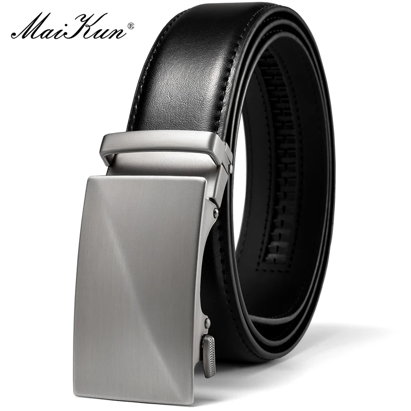 Maikun Brown Leather Ratchet Belts for Men Quick Release and Trim to Fit Length Width 1 3/8