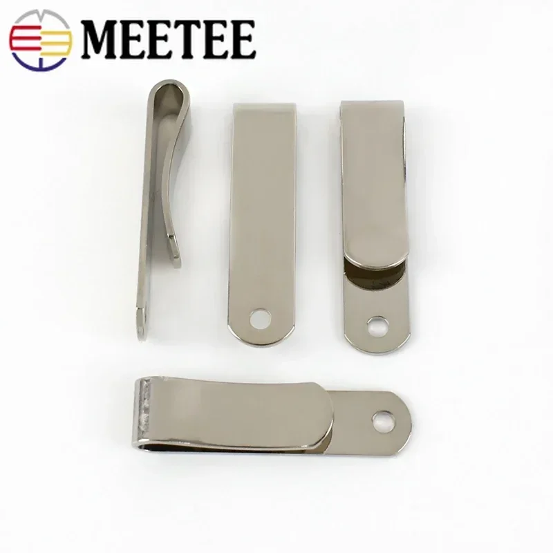 Meetee 10/20Pcs 32x8mm Metal Spring Buckle Belt Holster Sheath Clip with Hole Leather Case Wallet Clips DIY Handbag Accessories