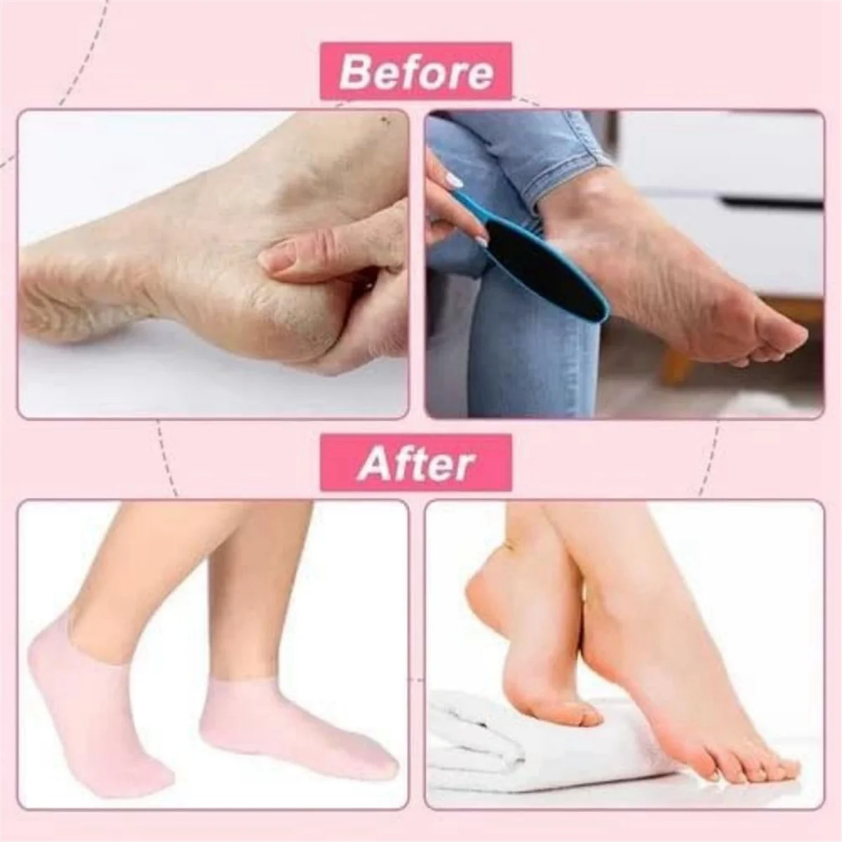 

L74A 4 Pairs Full Foot Moisturizing Anti-Cracking Silicone Socks, Foot Protectors to Prevent Heel Dryness, Beach Socks,Pink