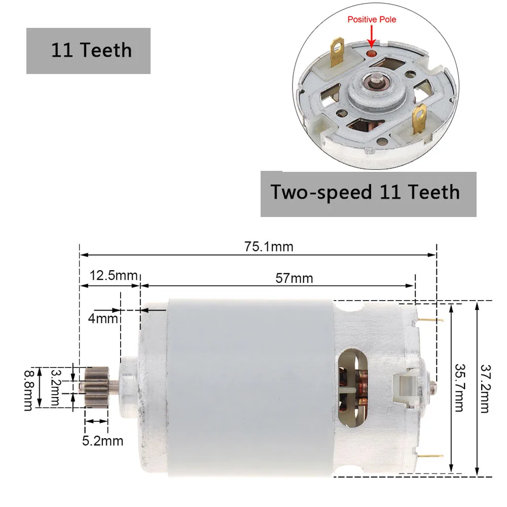 RS550 DC Motor 12V 16.8V 21V 25V 19500 RPM 9 11 12 Teeth Electric Motor High Torque Micro for Electric Drill Screwdriver / Saw