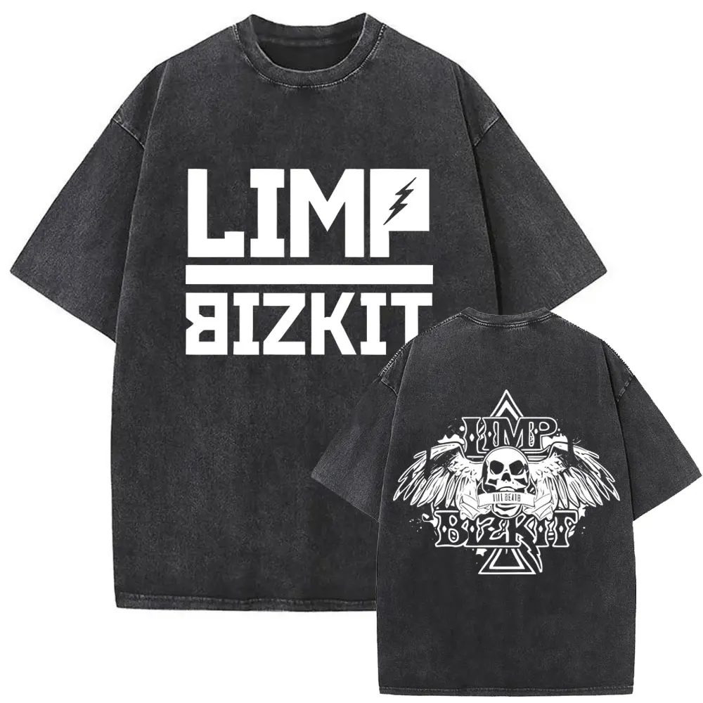 

Rock Band Limp Bizkit Skeleton Vintage Washed T-shirt Men Women Fashion Retro Metal T Shirts Casual Cotton Oversized T-shirts
