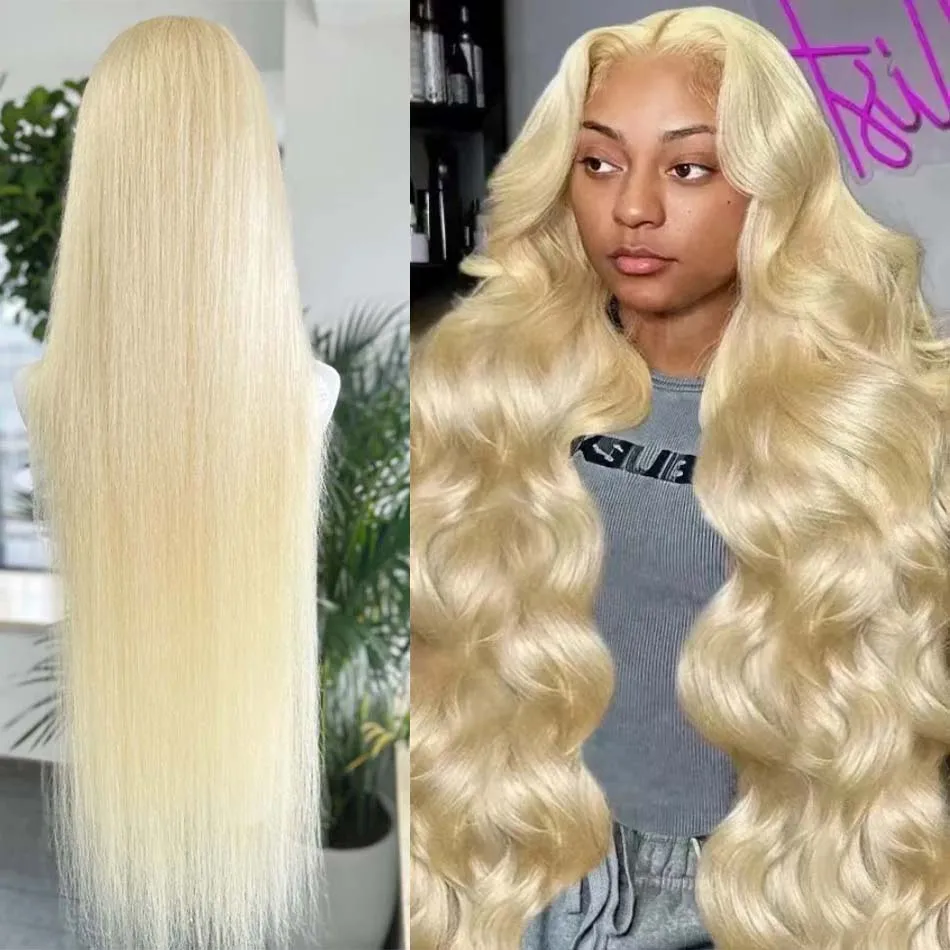 13x6 HD Transparent 613 Straight Lace Frontal Human Hair Wigs Brazilian Honey Blonde Colored Body Wave Human Hair Wig For Women