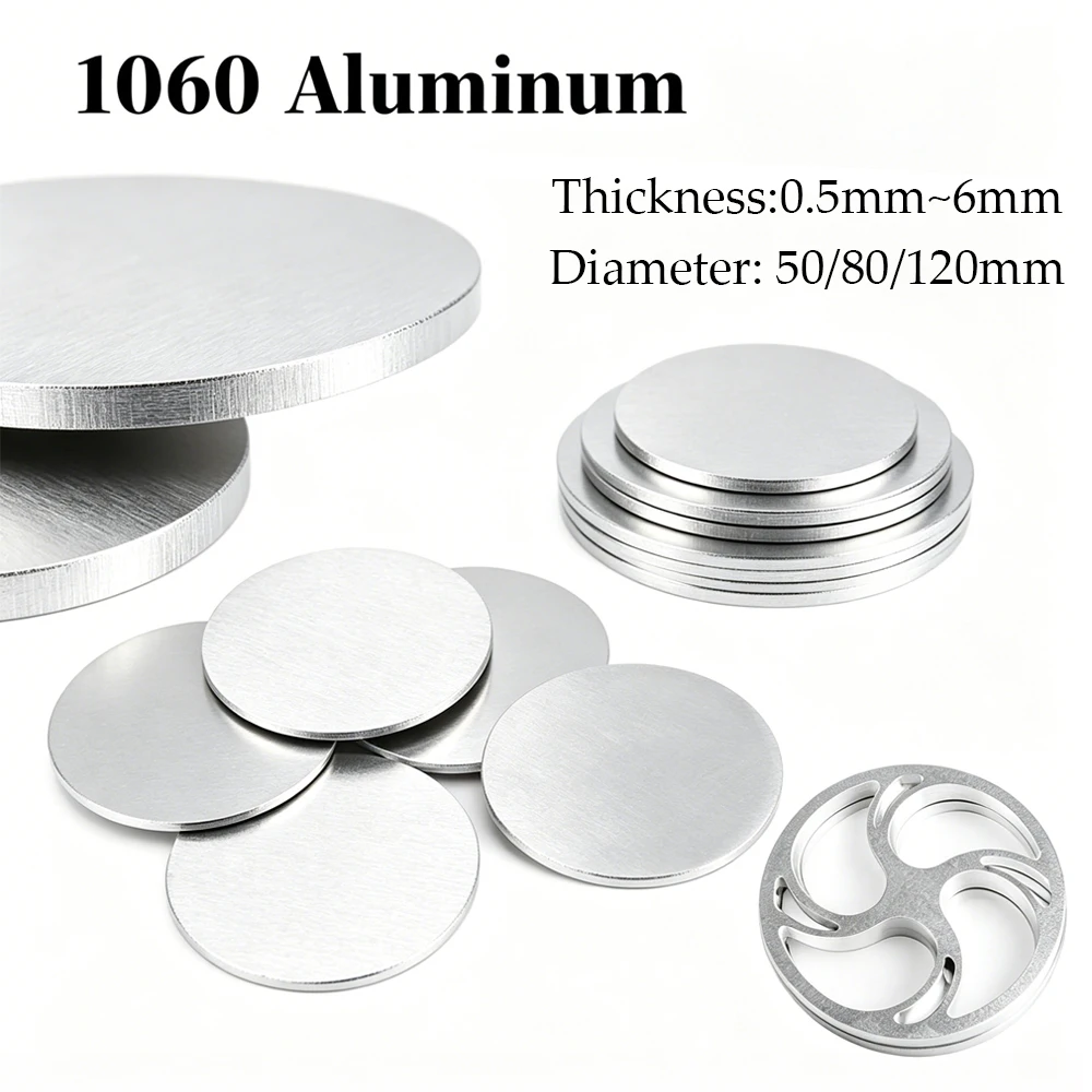 1PCS 50-120mm 1060 Aluminum Round Plate 0.5-6mm Aluminum Discs Easy to Machine Corrosion Resistant for Crafts and Prototyping