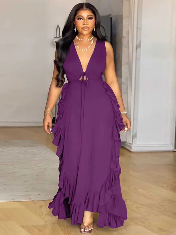 

Летняя женская одежда Платье без рукавов с v-образным вырезом Однотонное длинное платье макси для женщин Шикарные элегантные женские платья больших размеров