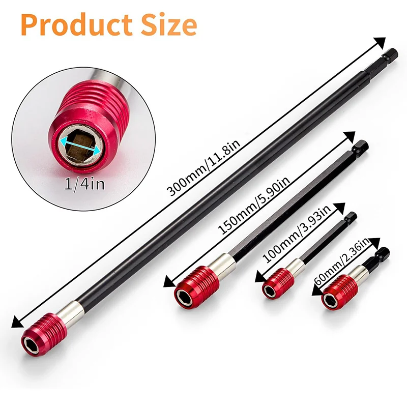 

Набор аксессуаров для электроинструментов, шестиугольный удлинитель 60-300 мм, быстроразъемный самоблокирующийся соединительный стержень, красный удлинитель с головкой отвертки