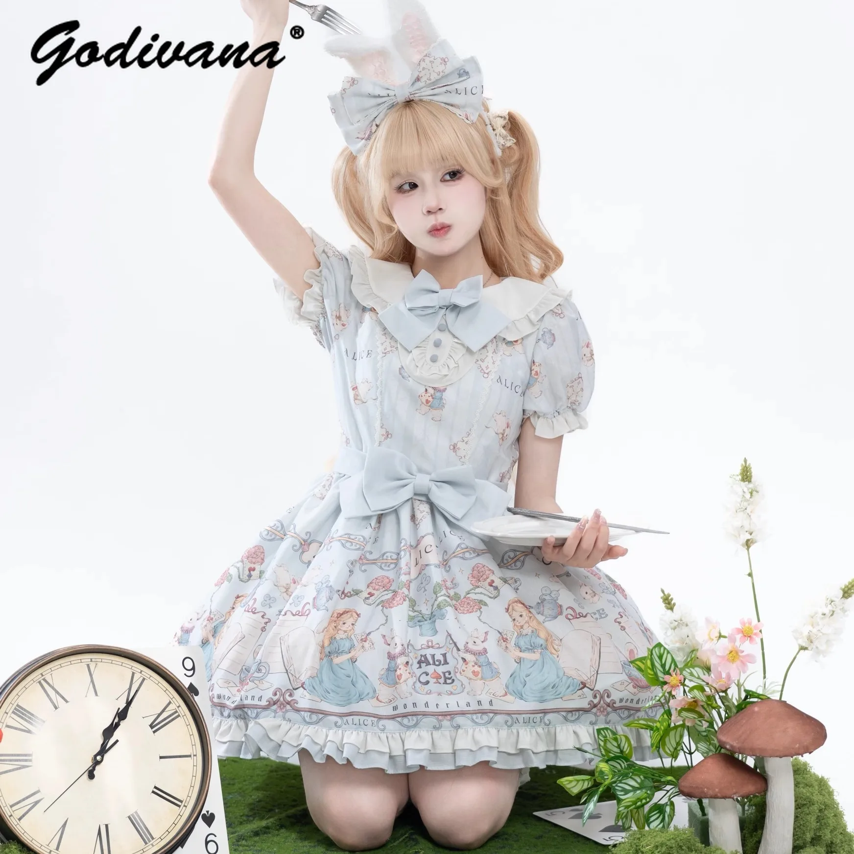 

Original Lolita Op Jsk Dress New Spring and Summer Women's Girls Sweet Cute Cartoon Printed Short Suspender Dress
