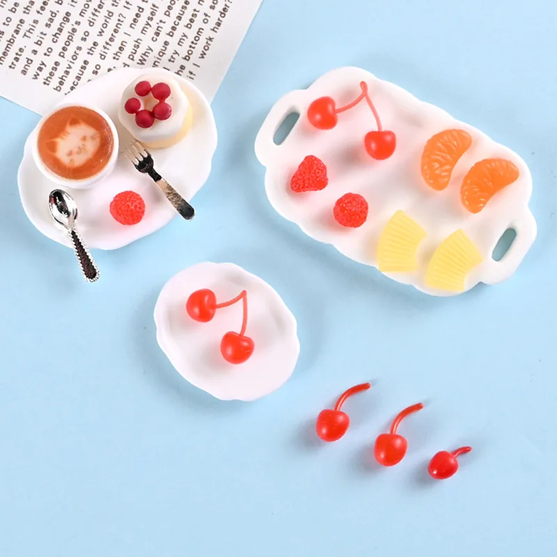 20pcs Simulation Miniature Cherry Orange Pineapple Resin Cabochon Fake Mini Food DIY Craft Miniature Dollhouse Accessories