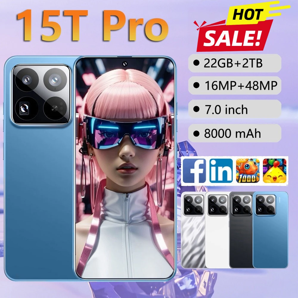 Nuovi Cellulari 15T Pro 7.0HD Smartphone Originale 4G 5G Dual Card Cellulare 8000Mah Android 15 Telefoni Cellulari Per Uomini Donne Regali
