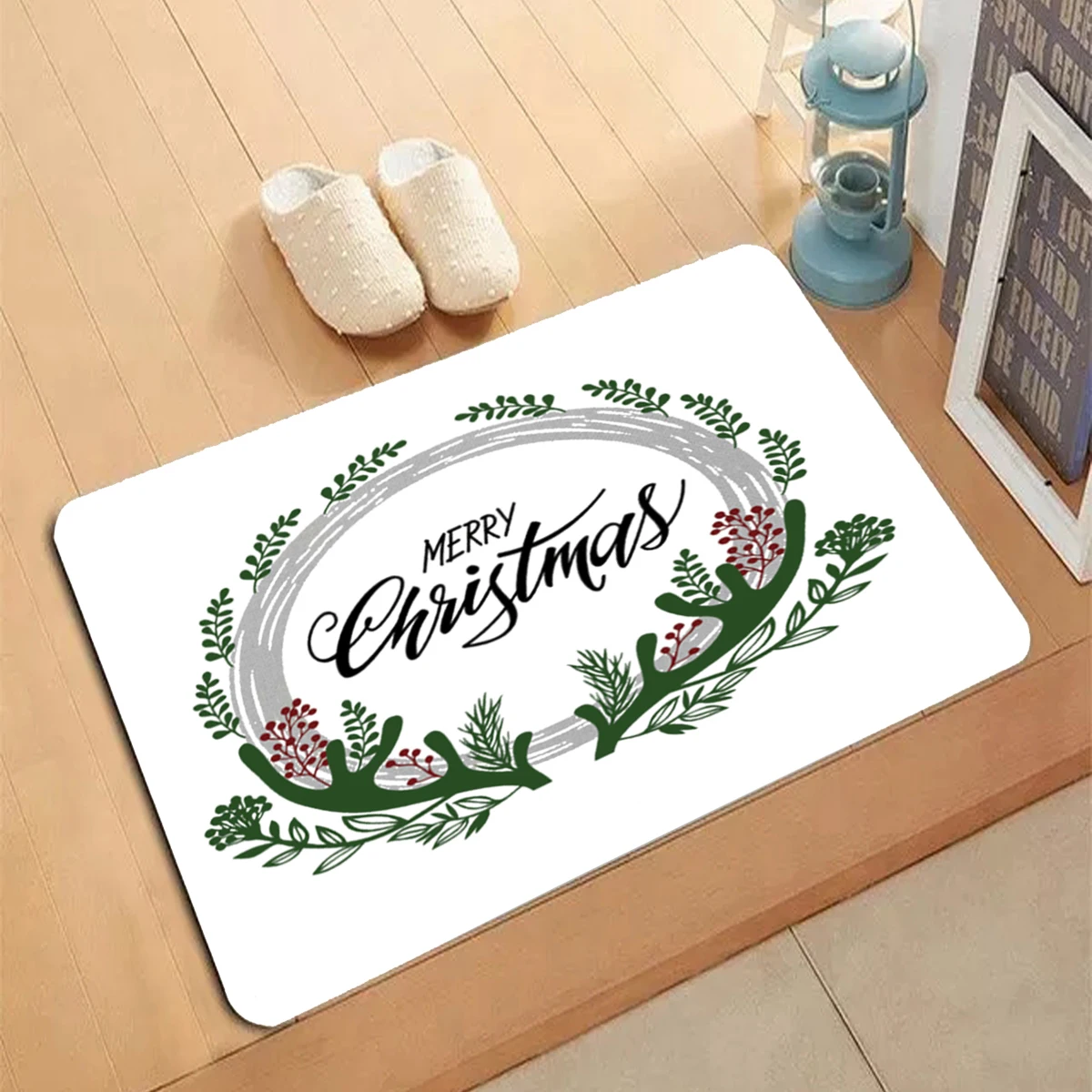 

Merry Christmas Pattern Entrance Doormat Hallway Printed Anti-Slip Bath Mat Kitchen Living Room Bathroom Area Rugs