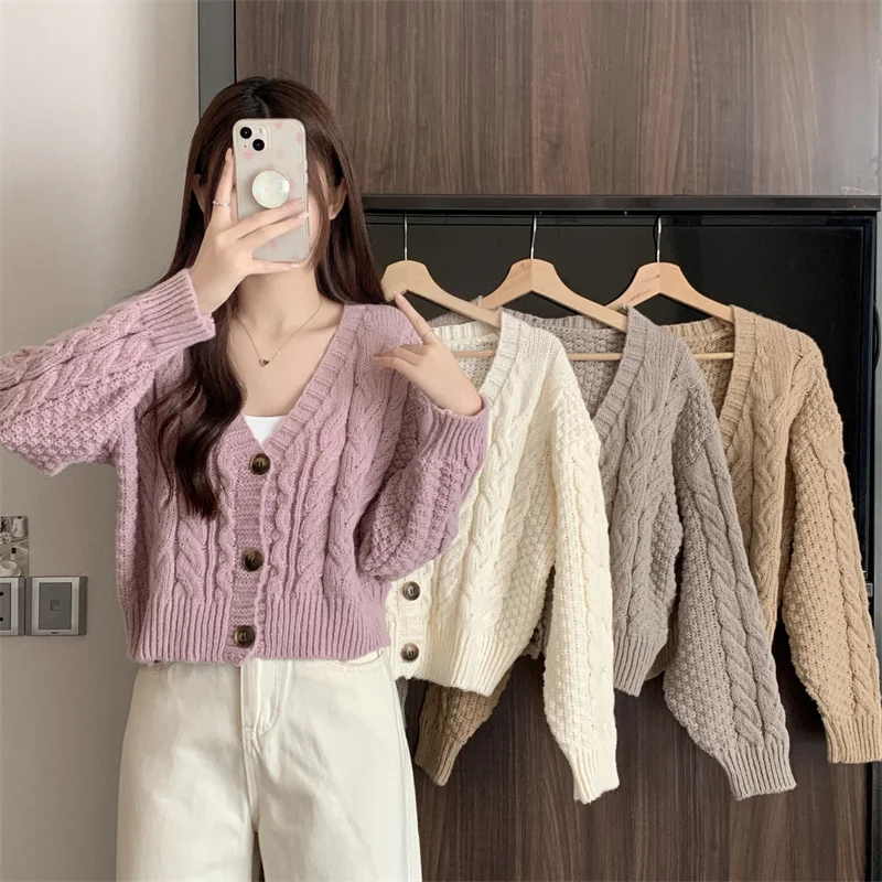 

Women's Twisted Sweater Cardigan Jacket Knit Loose Long-sleeved Cropped Tops Cardigans Casual Streetwear korean fashion