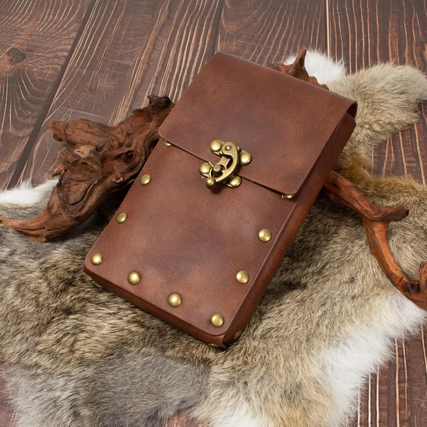 

Medieval Vintage Leather Pouch Phone Holder Fanny Pack, Punk Role Play Casual Hiking Renaissance Costume Wallet Prop