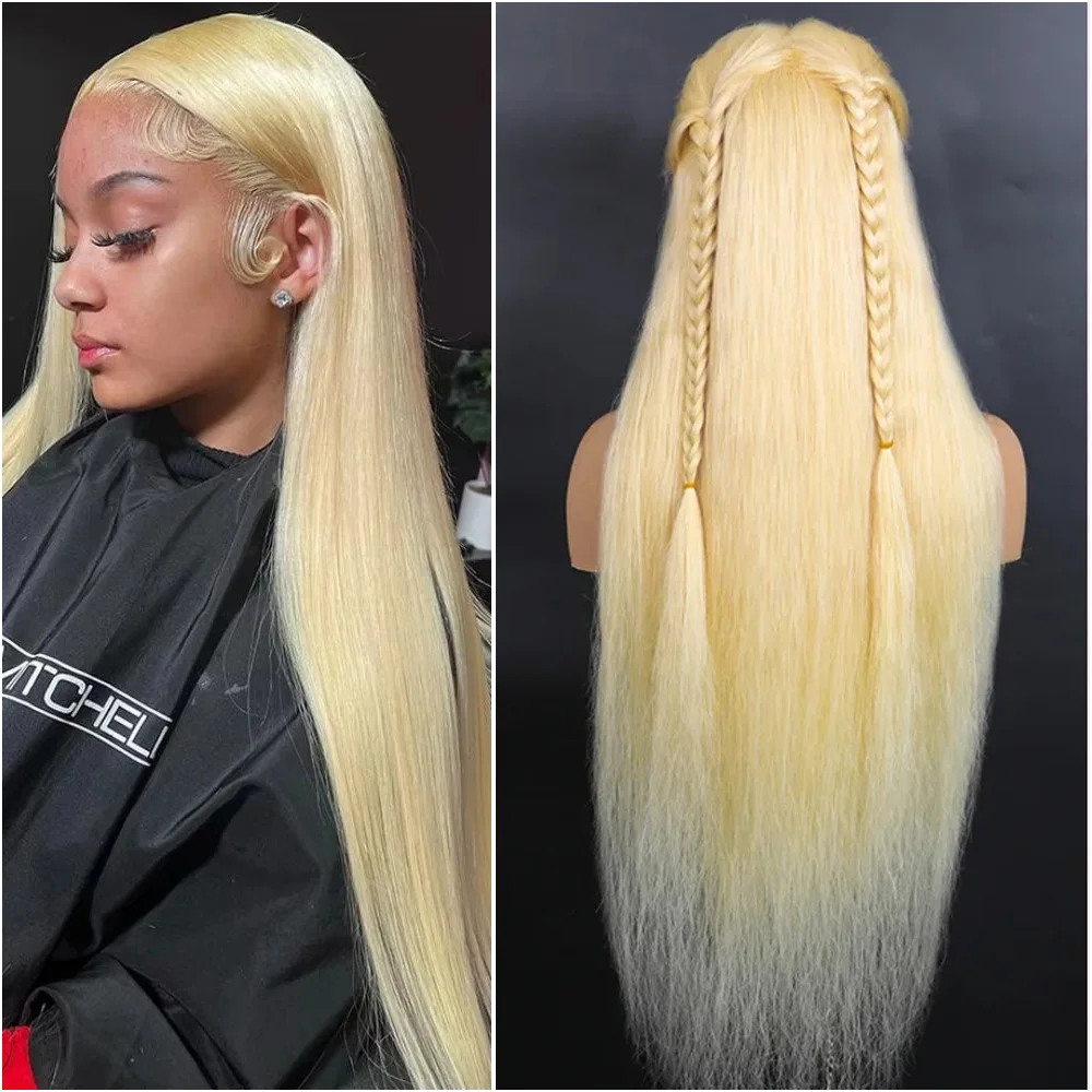 

36 Inch 13x6 HD Lace Frontal Wig 100% Human Hair Pre Plucked 613 Blonde Colored 13x4 Lace Front Wigs Bone Straight 200% Density