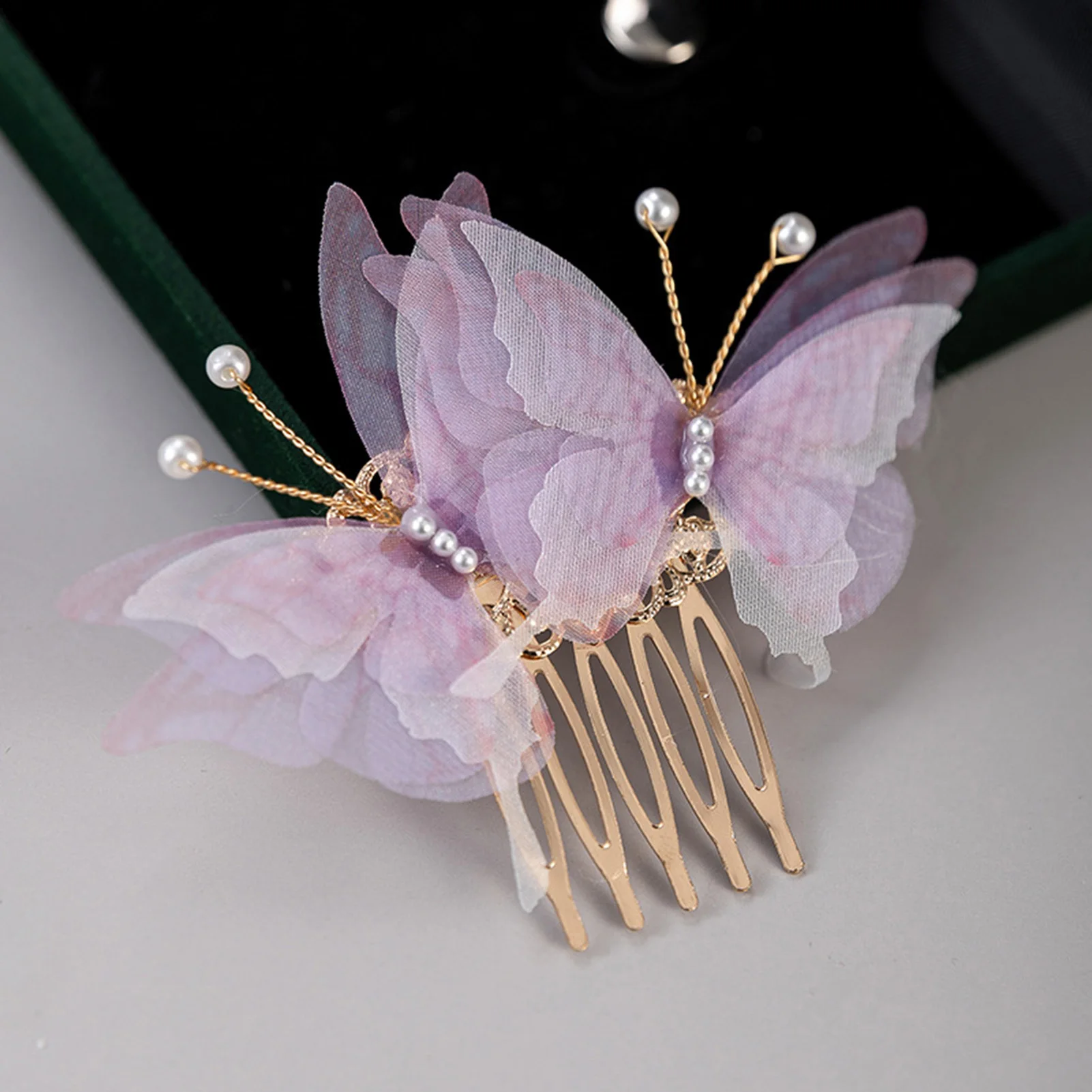 Peine de pelo nupcial con decoración de mariposa con decoración de perlas, pasador de Peine elegante para mujer, accesorios para el cabello de boda