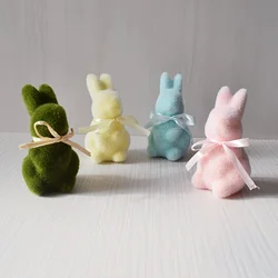 Easter Bunny Decorative Figurines, Flocked Foam Rabbit Ornaments with Bow, for Home and Party Decor, Rabbit Accessories