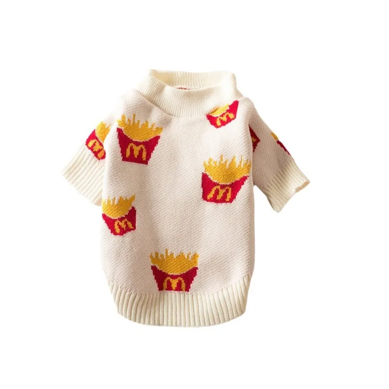 Pet Dog Autumn Winter Warm Clothes Cute French Fries Printed Soft Cotton Sweater for Pet  Small Medium Dogs Pet Clothing Supplie