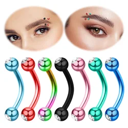 1PC Stainless Steel CZ Crystal Eyebrow Piercing Curved Barbell Ear Cartilage Rings Lip Stud Belly Button Ring Helix Body Jewelry