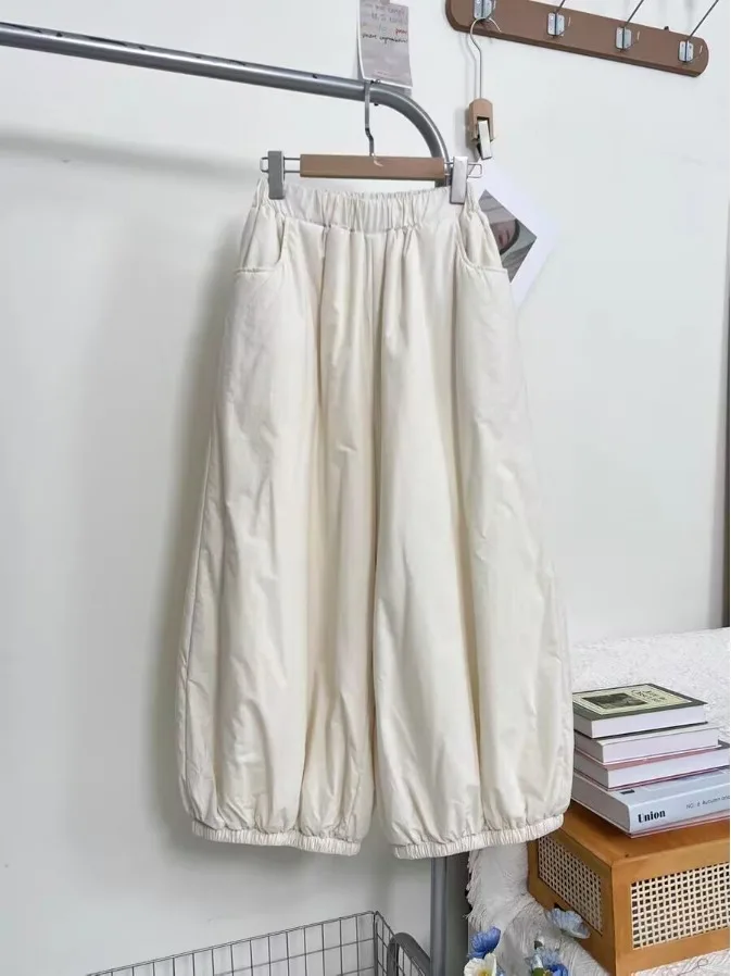 Pantaloni a lanterna a gamba larga in cotone Thiened Pantaloni larghi casual da donna di grandi dimensioni Pantaloni invernali in cotone caldo Vita elastica