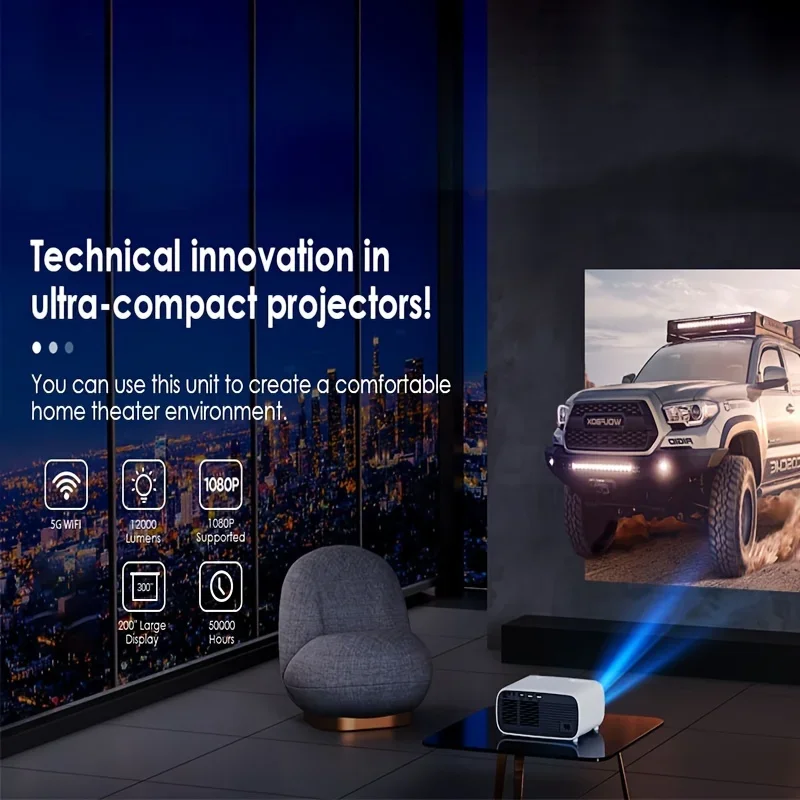 Ultimate Home Theater Projector-Native1080P,5GWIFI wireless connection,Compatible with HDTV, AV,Smartphones/Tablets/Laptops