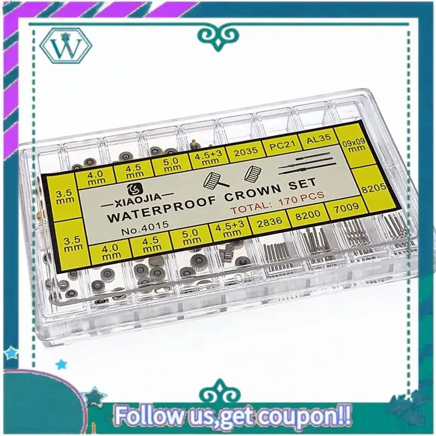 A09P 170 قطعة/صندوق ساعة تاج أجزاء استبدال متنوعة قبة شقة رئيس ساعة اكسسوارات طقم أدوات إصلاح اكسسوارات مجموعة أدوات #1