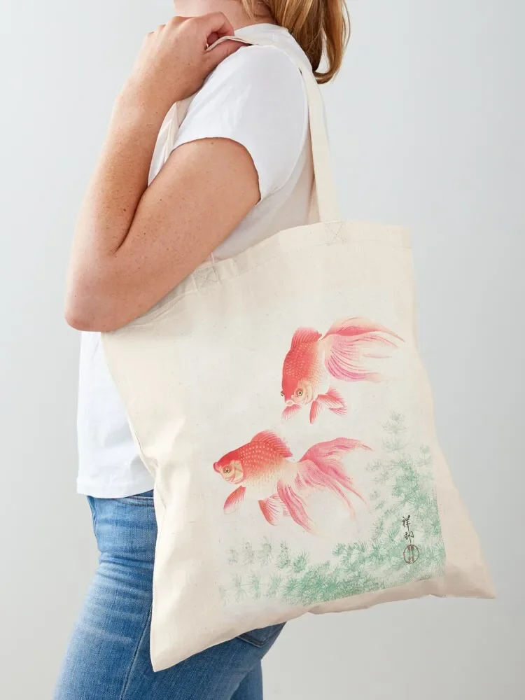 Two veil goldfish by Ohara Koson (1877-1945) Tote Bag Shopping bags sacs de shopping bags luxury women Tote Bag